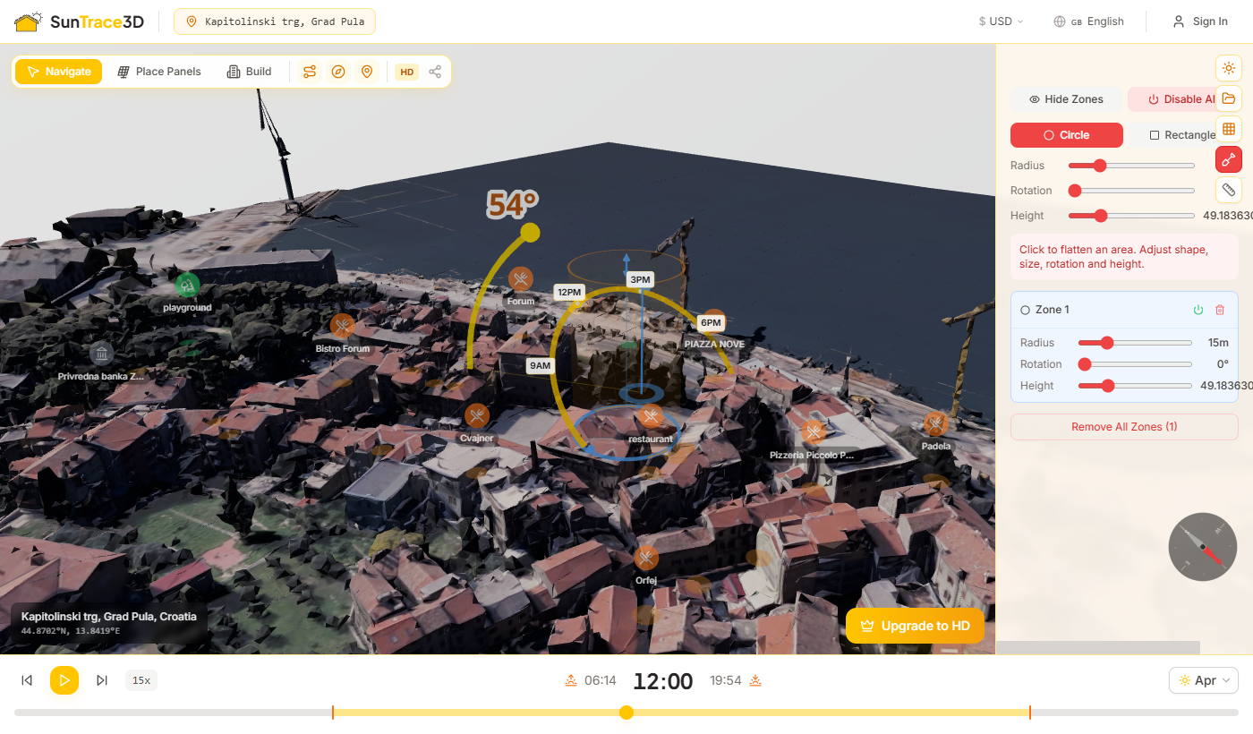Bulldozer tool clearing vegetation from the 3D scene