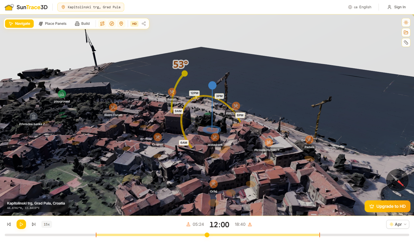 Compass overlay showing north direction in the 3D viewer