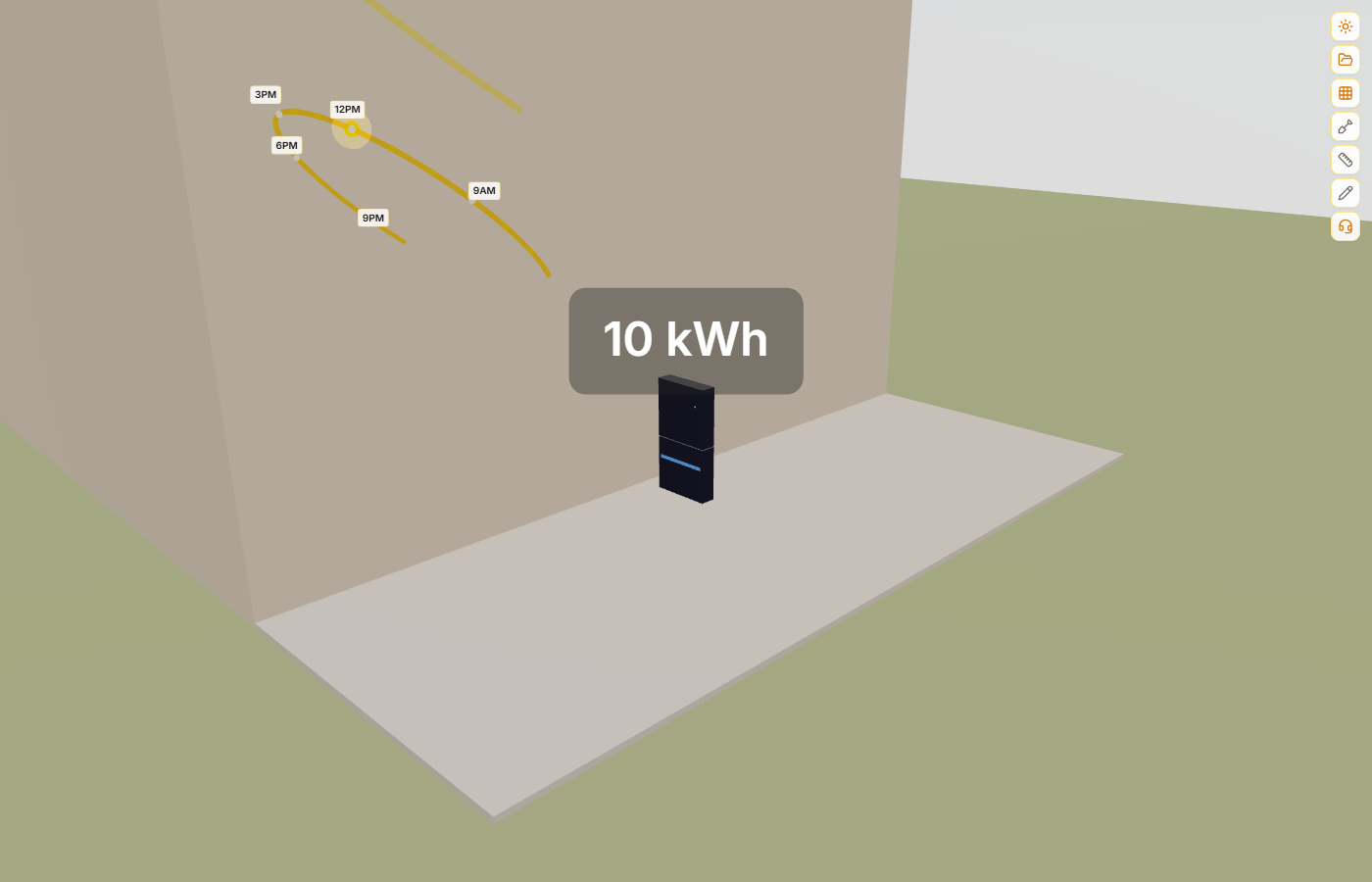 3D view of the battery storage unit placed beside the building