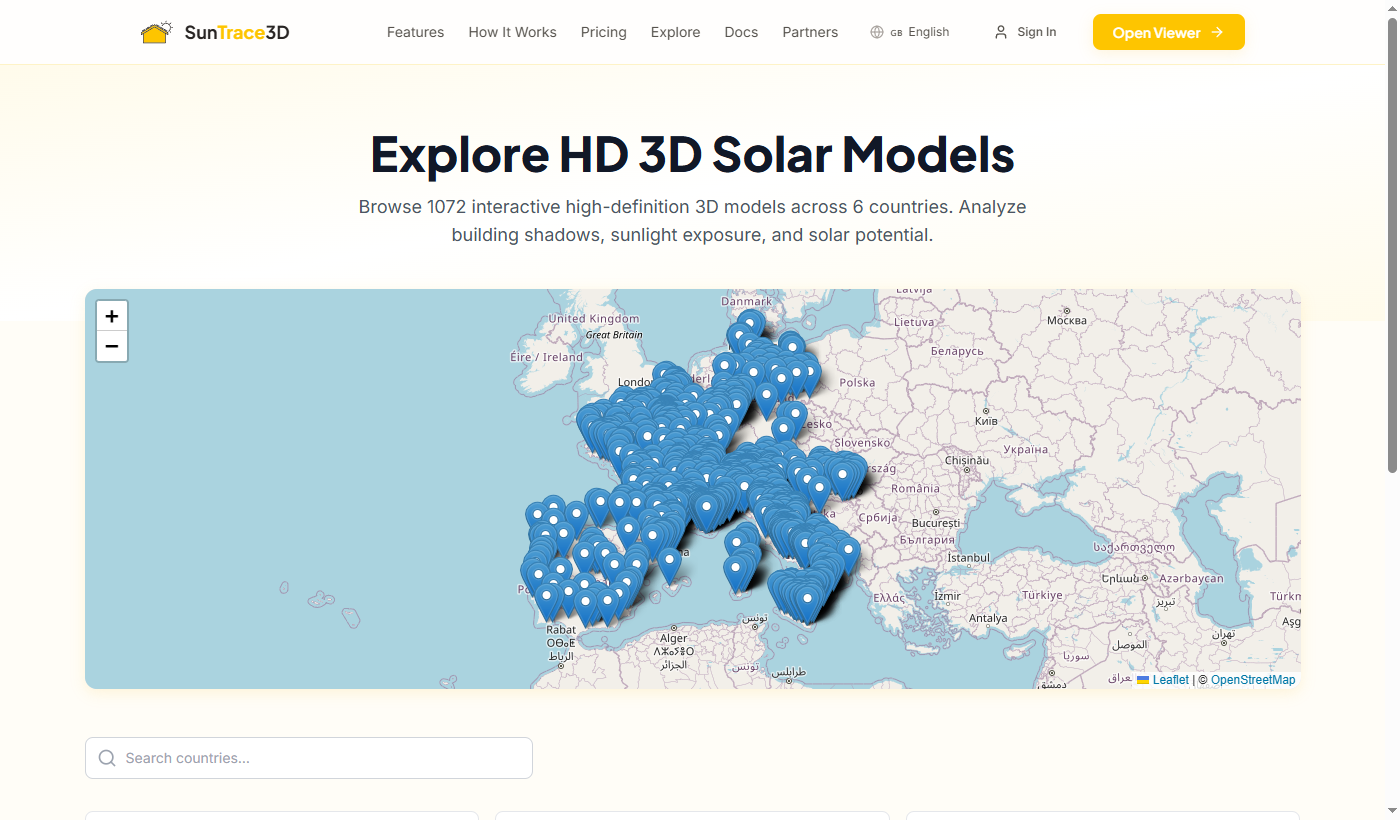 The Explore page showing the interactive world map and country directory