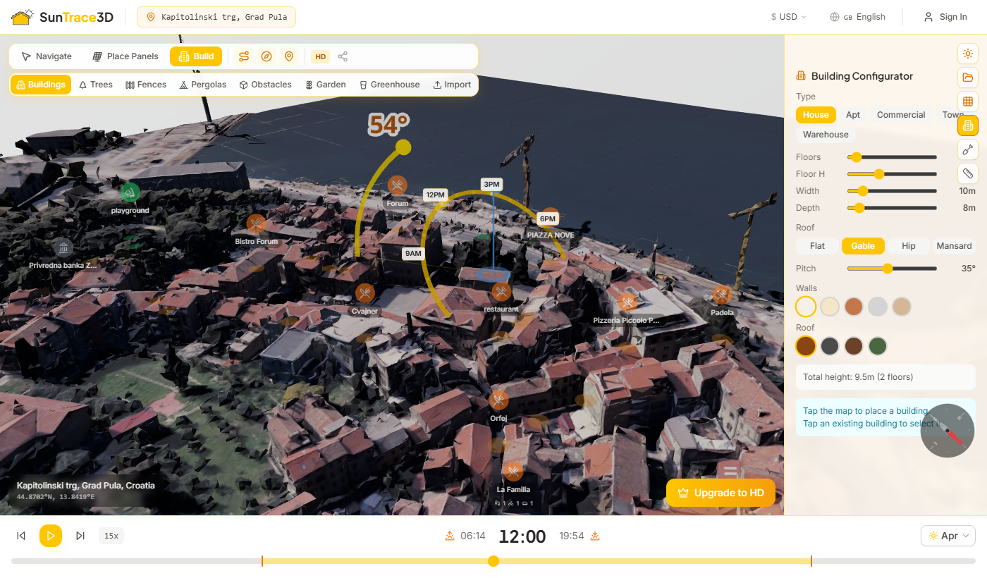 Garden planner showing plant selection and sun compatibility for a garden bed
