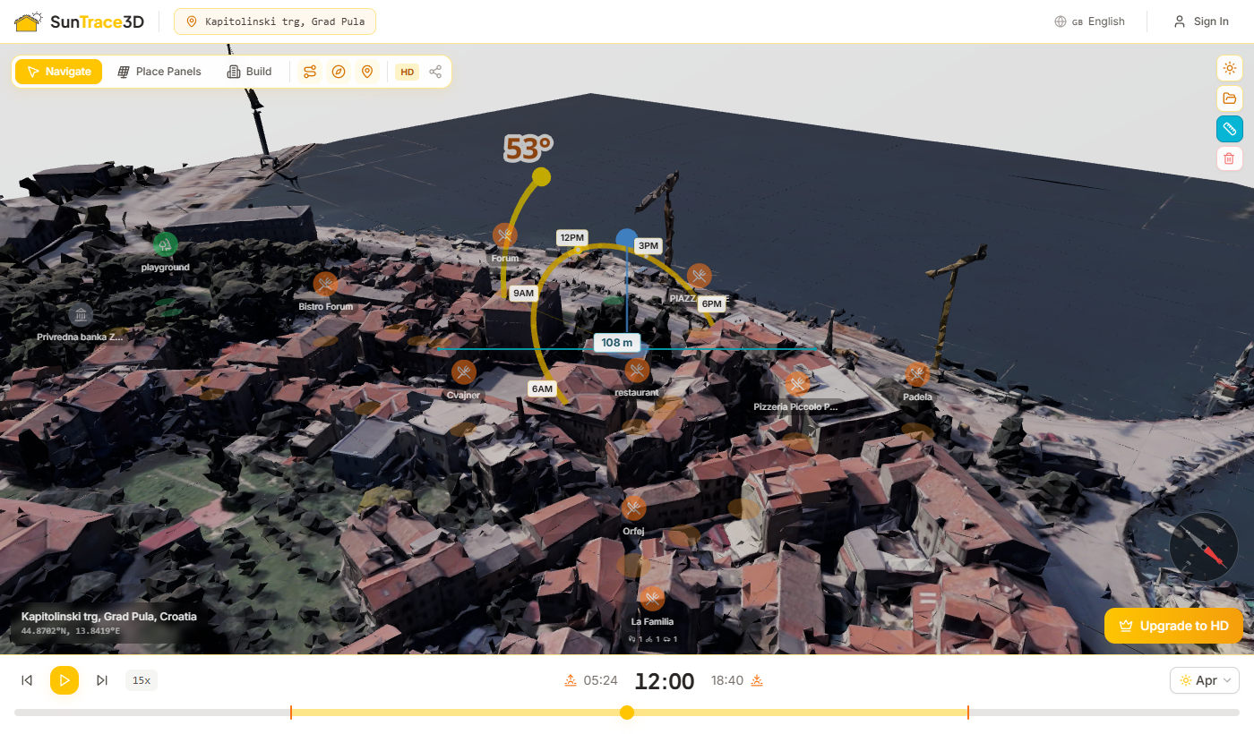 Distance measurement between two points in the 3D scene