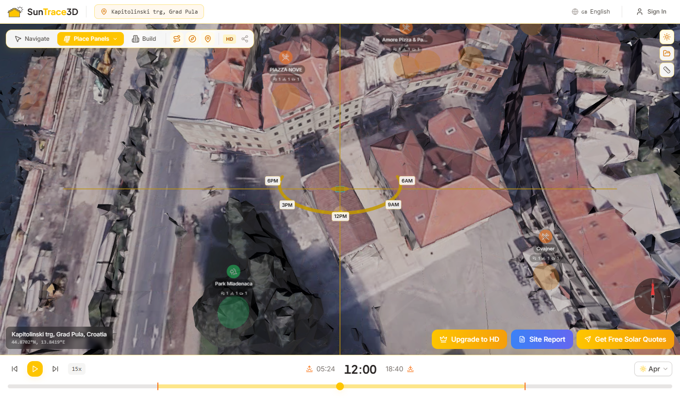 Shadow analysis showing per-panel shading loss percentages