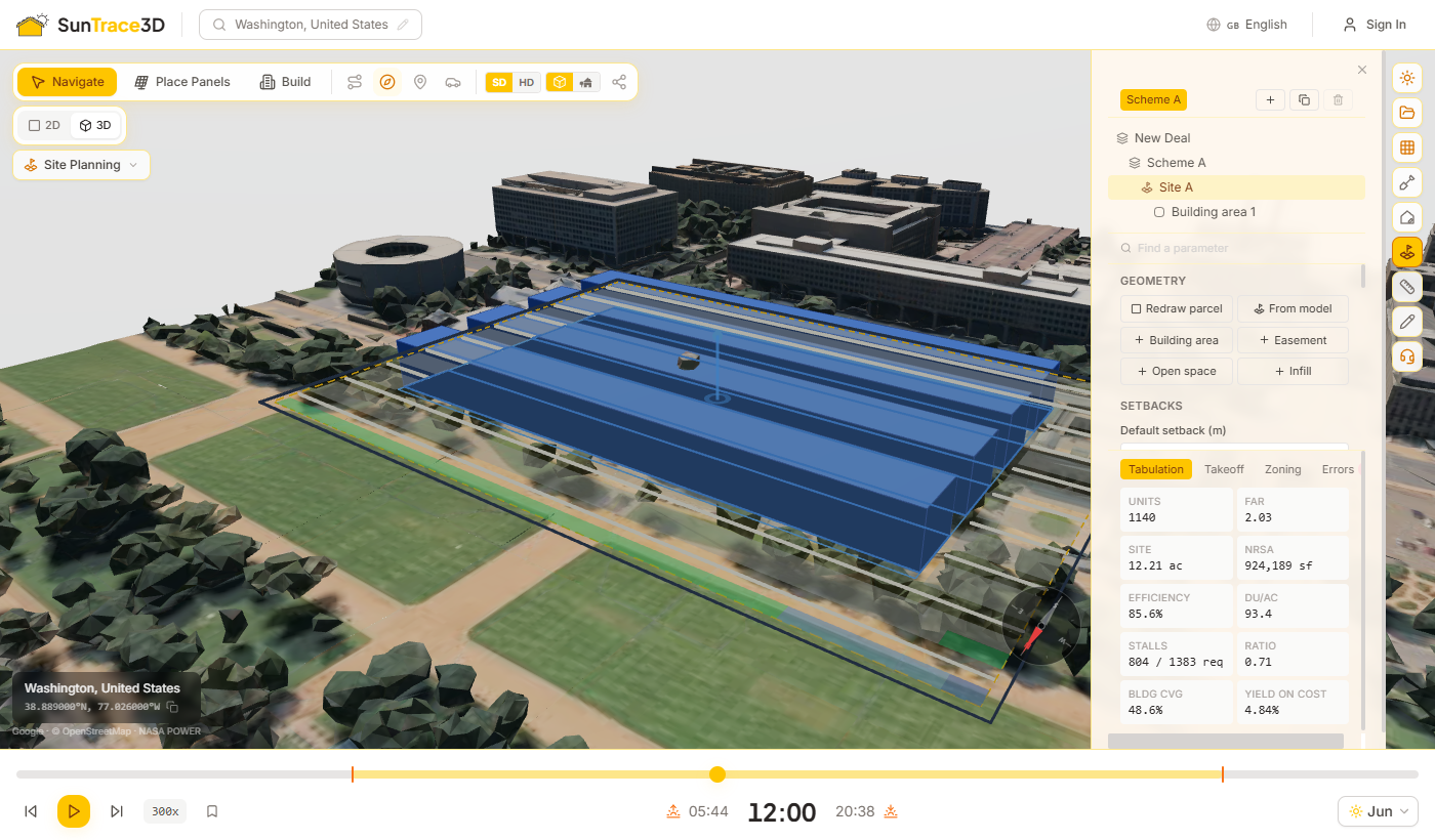 Solved buildings extruded in 3D on real photogrammetry