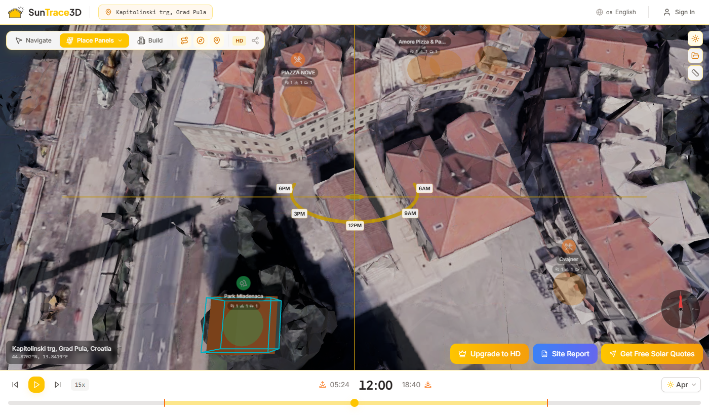 Solar impact dashboard showing CO₂ offset, powered appliances, and system ratings